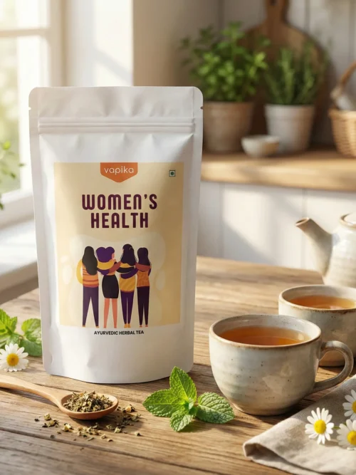 A picture of women health tea for hormonal imbalance and pcod. This tea uses ashoka, lodhra, shatavari and dried jasmine flowers.